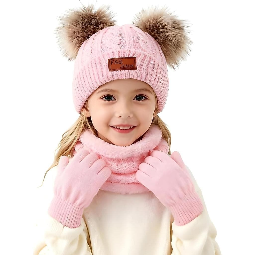 Conjunto de Gorro de Inverno, Cachecol e Luvas para Crianças, Chapéu Quente de Inverno para Meninos e Meninas, Presentes