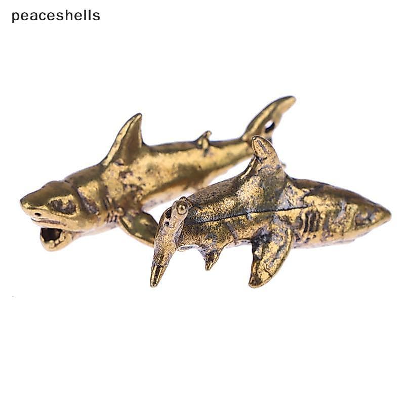 1Pc Latão Tubarão Animal Estatuetas Miniaturas Ornamento De Mesa Decoração Para Casa Artesanato Vintage Chaveiro Pingent