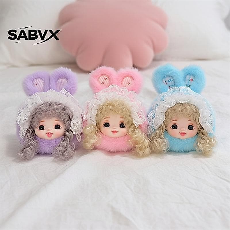 SABVX Renda Orelha De Coelho Cabelo Encaracolado Boneca De Vinil Pingente Para Bapa Bonito Kawaii Saco Decoração Present