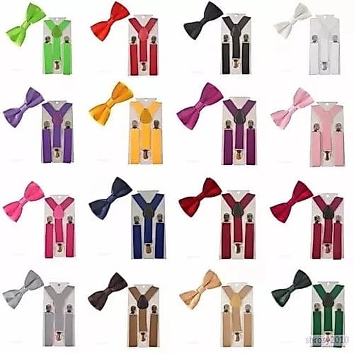 5 Kits Suspensório + Gravata Borboleta Adulto E Infantil