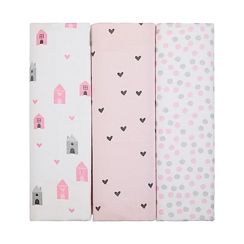 Manta Cueiro Flanelado Composê 80x50cm Bebê Menina - Kit 3 Unidades