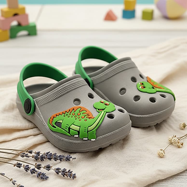 Papete Infantil Sandália Para Meninos Com Desenhos Dinossauro Leve Confortável Cinza