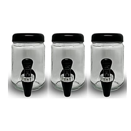 kit com 3 Mine suqueira de 500 ml de vidro com tampa e torneira plastico