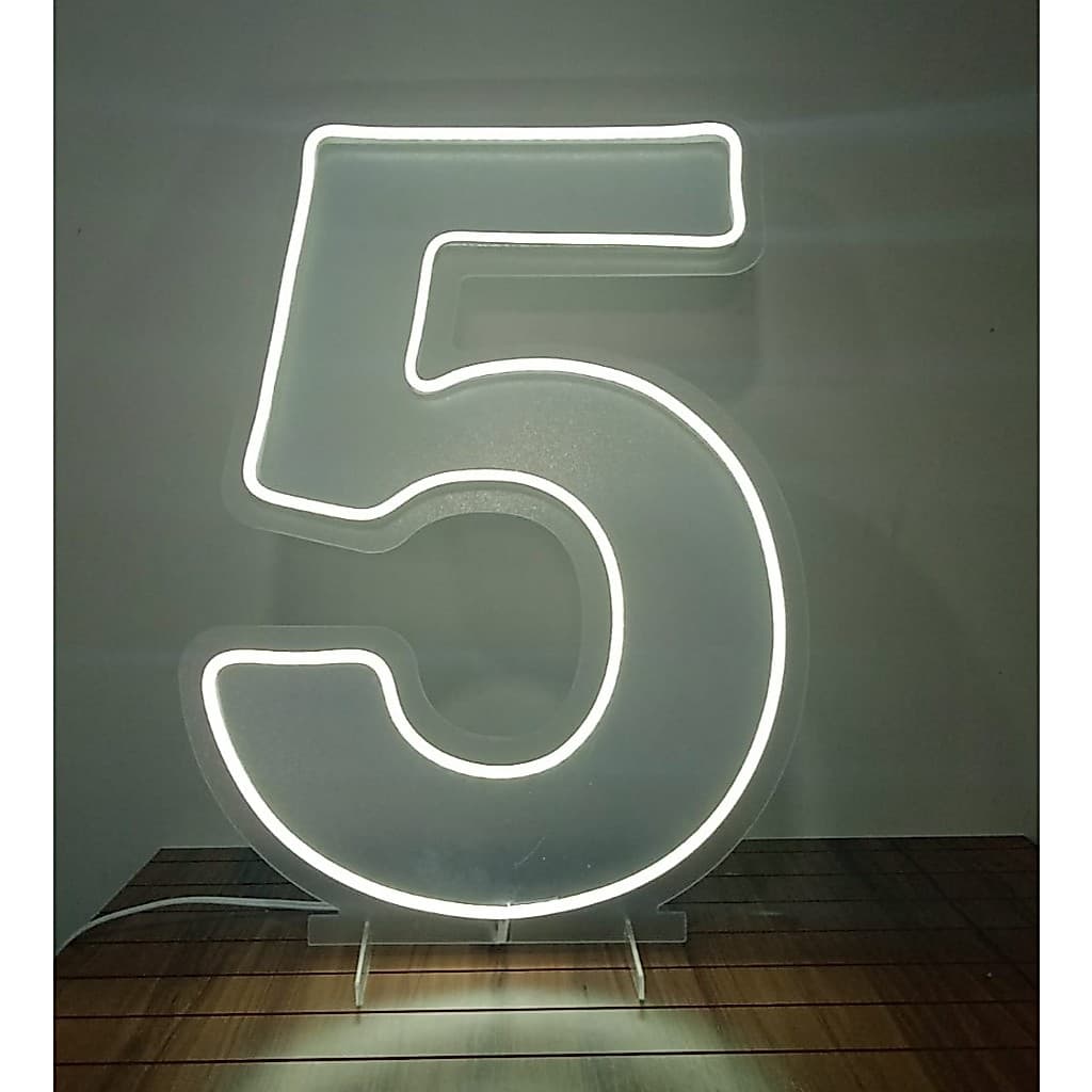 Painel Led Neon Número Cinco 5 50cm altura em acrilíco