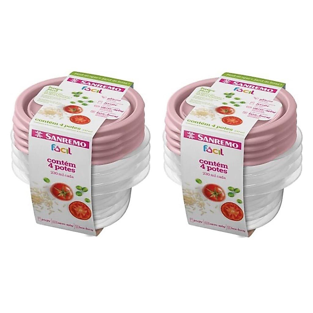 Kit 8 Potes Para Alimentos Redondo Transparente 230 ML SR105/4C	 Sanremo
