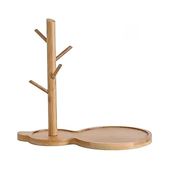 Suporte Para Xícaras Com Bandeja de Bambu Violão 26x29cm