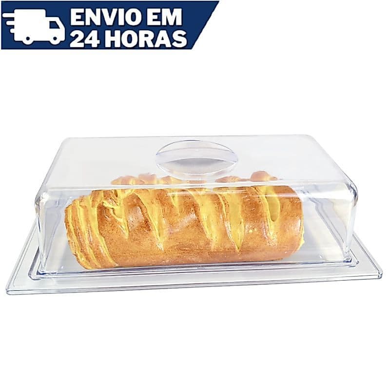 Porta Pão Salgados Doces Acrílico Retangular Transparente 28x15 Protetor de Alimento Premium Keita