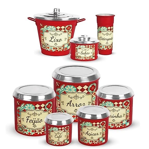 Kit cozinha Conjunto Porta Mantimentos E Kit Pia Alumínio 8 peças