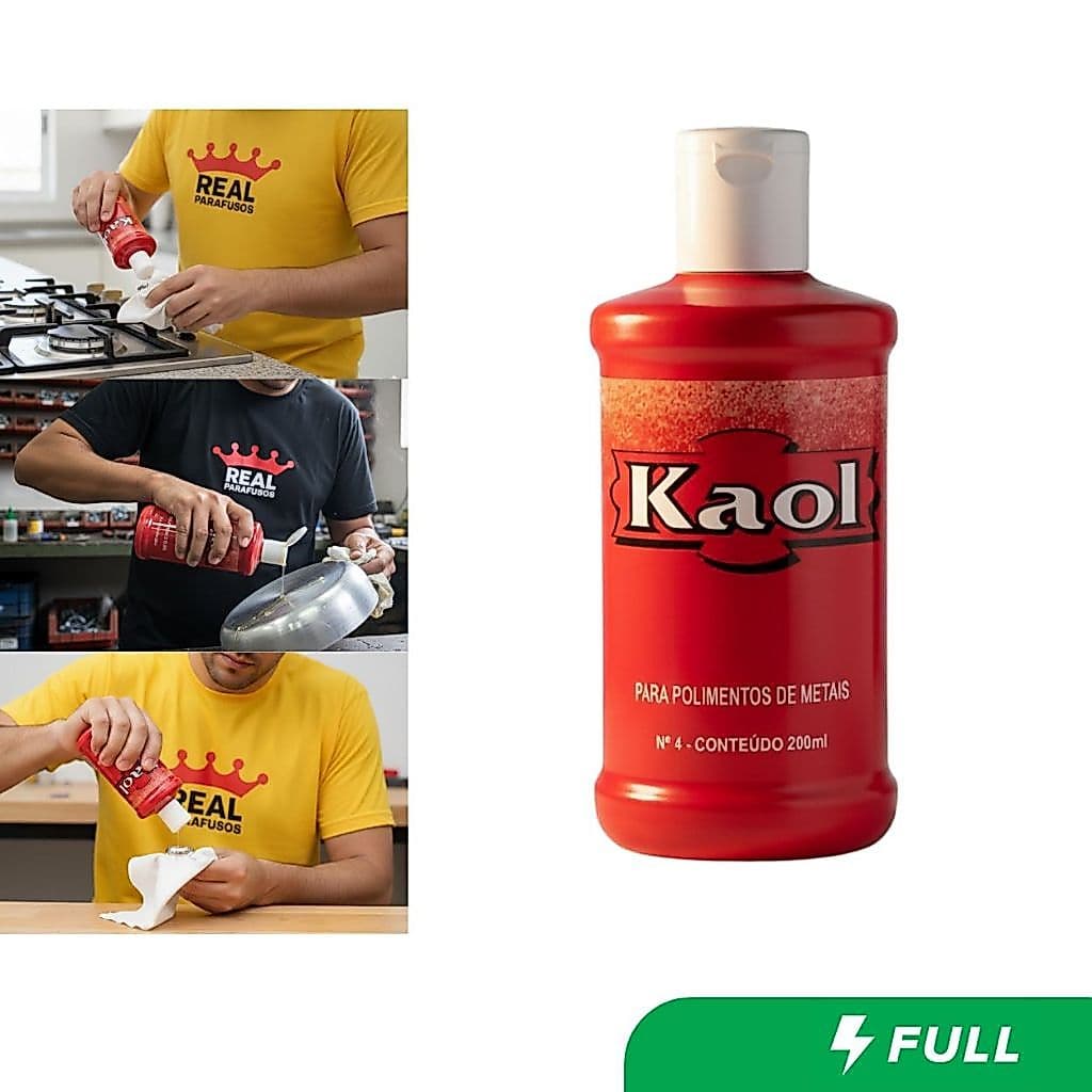 Kaol Polidor de Metais para Anel e Aliança N°4 200mL Peças Metálicas joias + Estopa