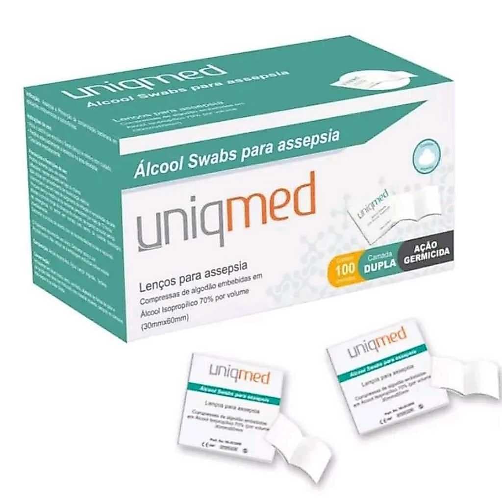 Swab de Álcool 70 para Assepsia Uniqmedd - Kit com 200 Unidades