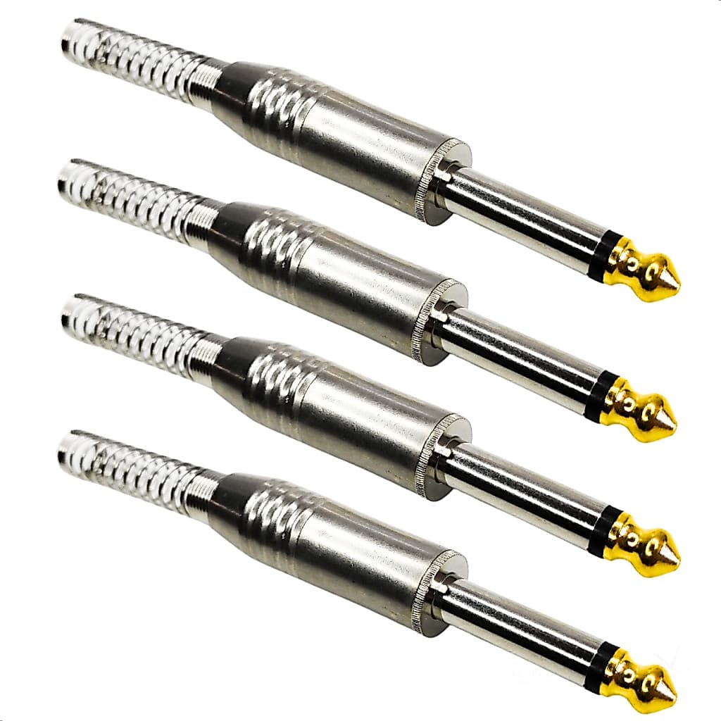 Kit Plug P10 Mono Prof Com Mola e Ponta Gold para Guitarra Baixo Violão Mesa de Som e Microfone