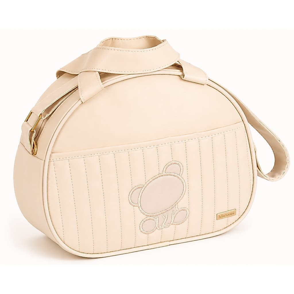 Bolsa Maternidade pequena Bege c/ Urso Bordado Bege