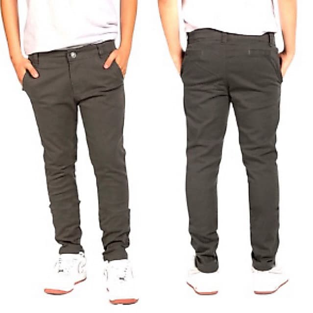 CALÇA DE SARJA SPORT FINO INFANTO-JUVENIL CINZA CHUMBO/GRAFITE COM REGULADOR INTERNO NO CÓS (TAM 1 AO 16)