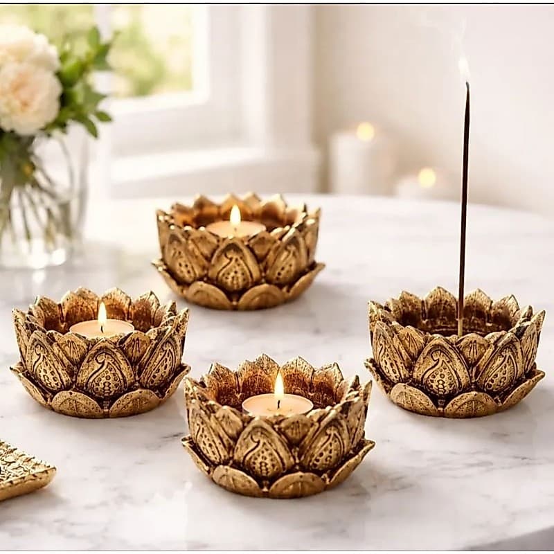 Kit Incensário Porta Incenso Flor de Lótus Resina Luxo Decoração Sala