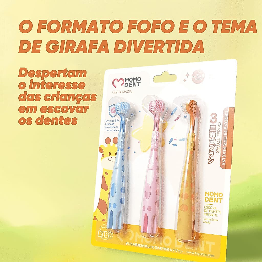 Escova de dentes infantil MOMODENT - cabeça de escova de três lados com cerdas Super macias, pacote de 3 peças (adequado