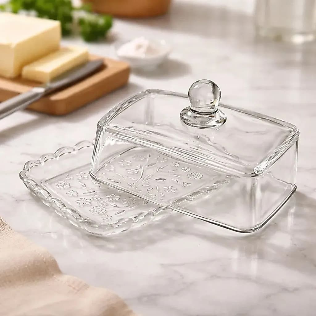 Mantegueira De Vidro Cristal Tampa Bolinha Manteigueira Luxo