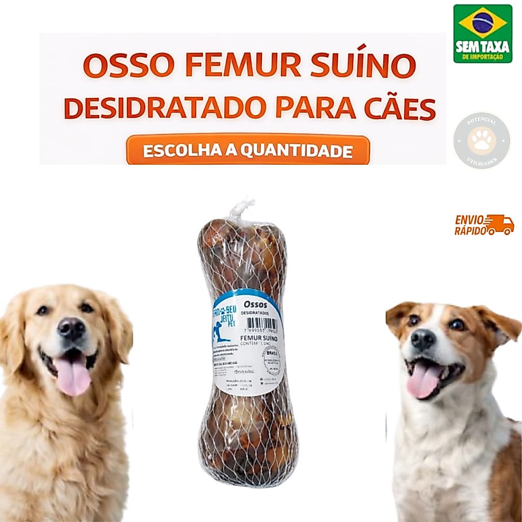 Kit Osso Petisco Pet Fêmur Suino Desidratado 100% Natural Defumado Para Cães