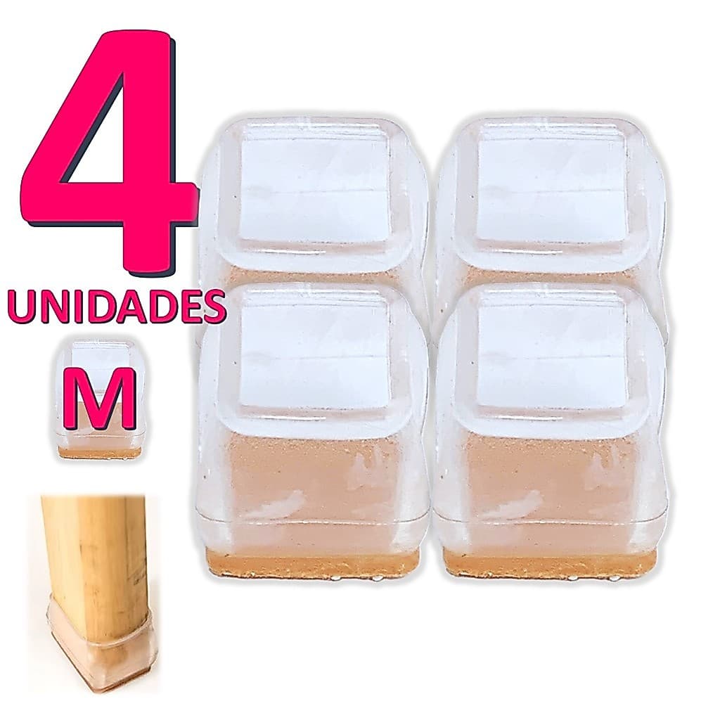 Kit 4 Capas De Silicone QUADRADO Transparente Para Pé De Cadeira e Mesa Com Base De Feltro Tam: M