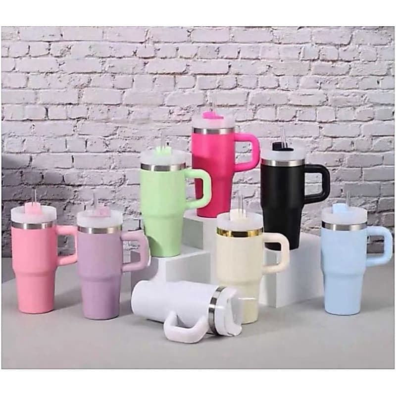 Garrafinha Térmica 420ml com Canudo, Alça e Tampa Térmica – Aço Inoxidável 14oz, Portátil para Bolsa ou Carro