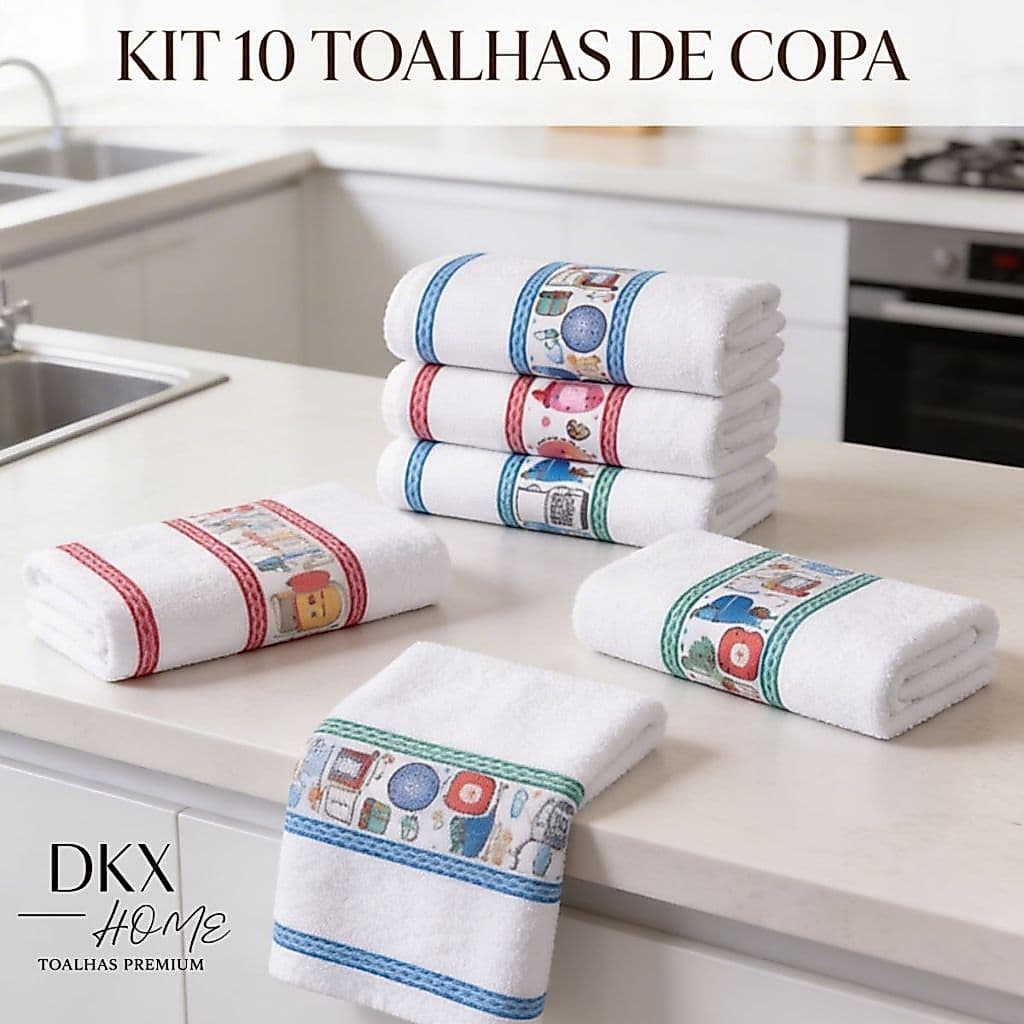 Kit 10 Panos de Prato Copa Premium 100% Algodão Atoalhada Felpuda Grande
