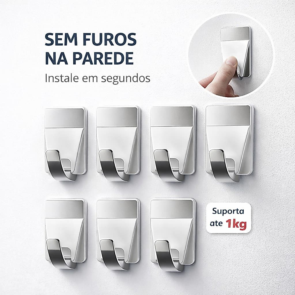 Kit Suporte Ganchos Adesivos Forte 12 UN 1kg Suporte Multiuso Roupas Chaves Banheiro Cozinha Sem Furo