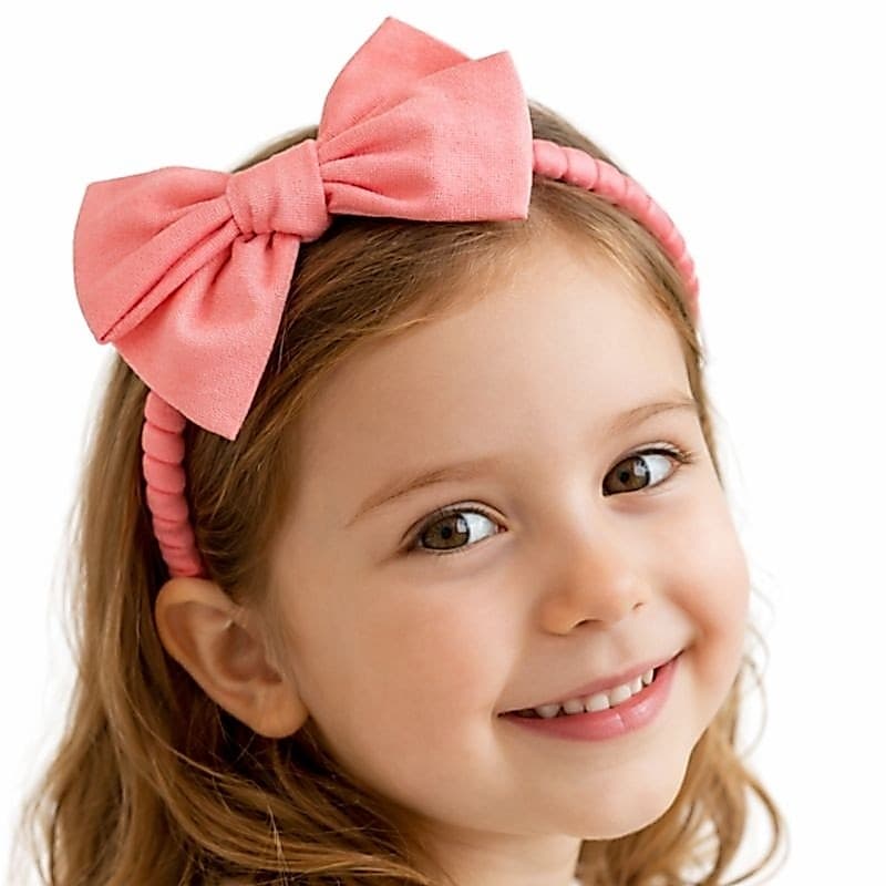 Tiara Infantil Menina Laço Médio Rosa Neon Algodão Arco Flexível