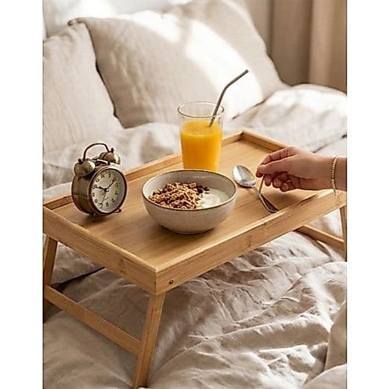 Bandeja de Bambu Café Da Manha Na Cama Em Bambu MDF Pés Dobraveis 50x30cm