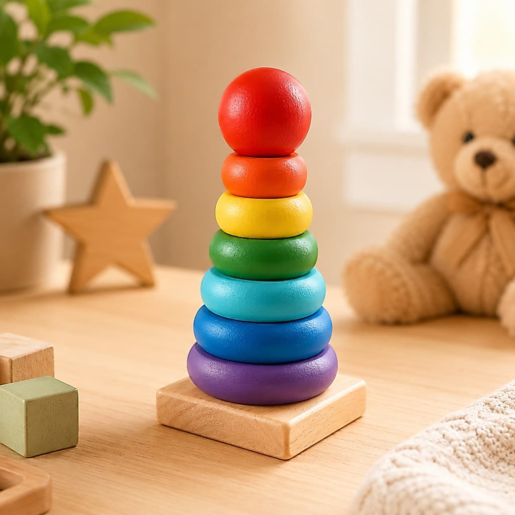 Brinquedo Educativo Montessori Torre Colorida Coordenação MDF Empilhar Brinquedos Formas Encaixe