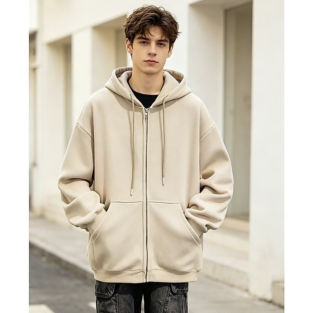 Moletom masculino com capuz e zíper Confortável Casual
