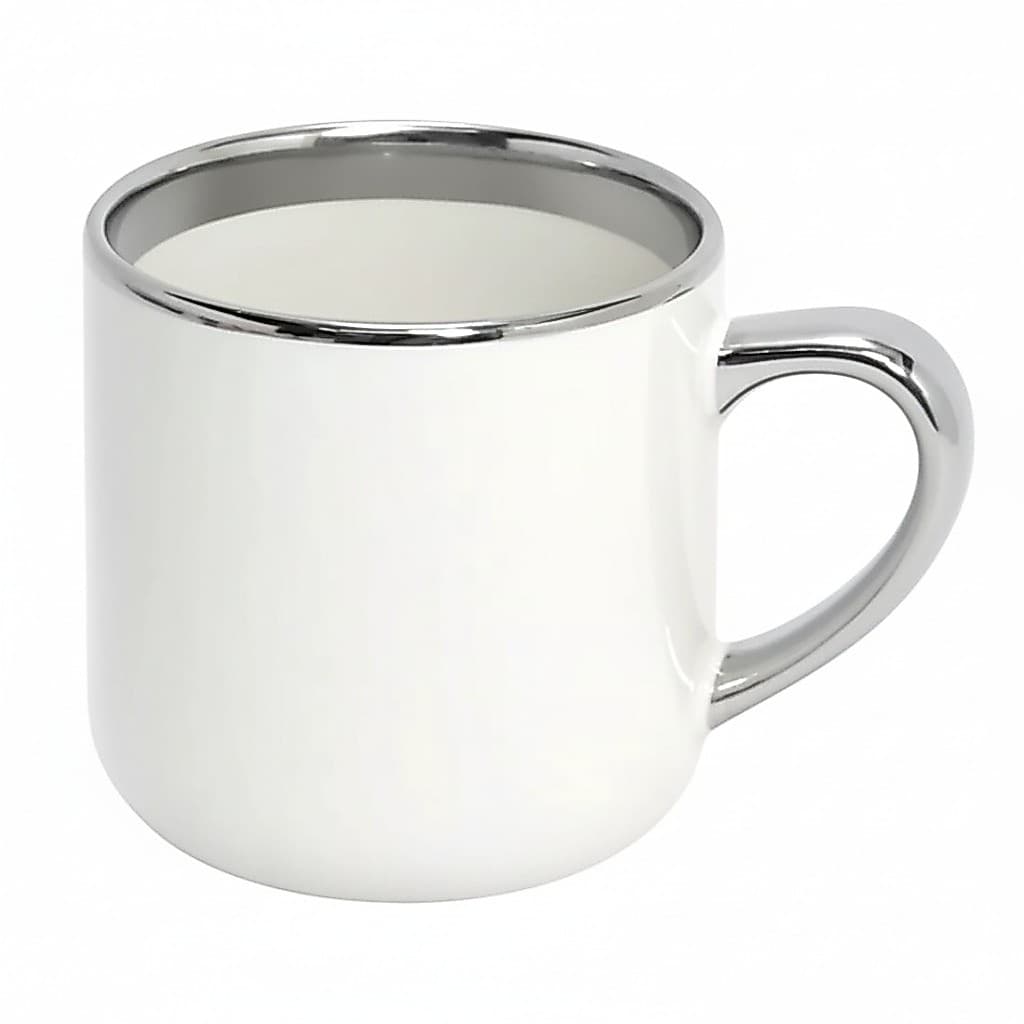 Caneca de Cerâmica Imperial com Borda e Alça Cromada Prata para Sublimação - 400ml
