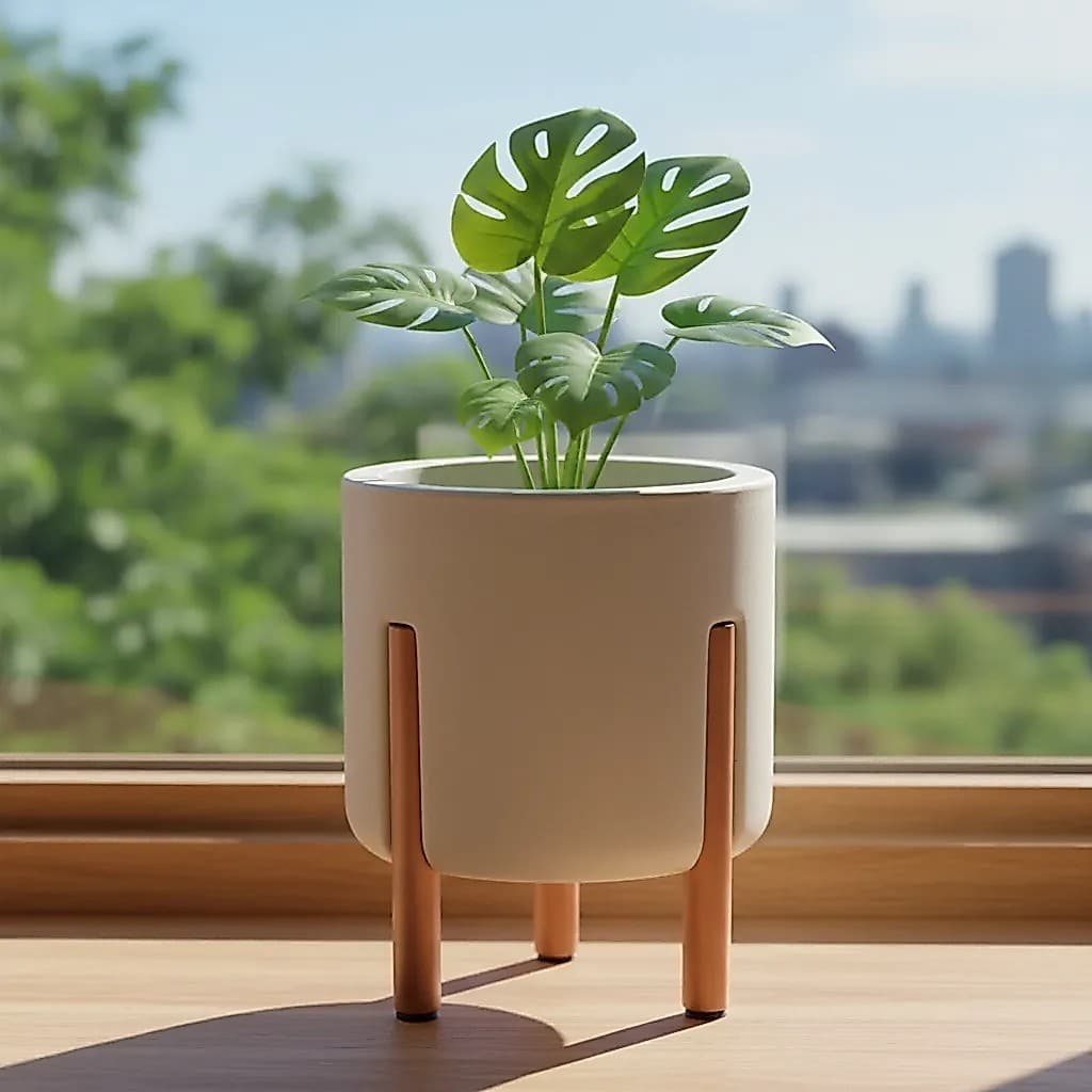 Vaso De Planta Luxo Decorativo Com Pé De Madeira Nordico P