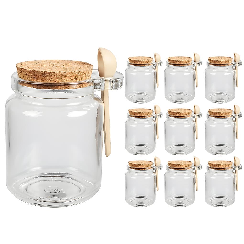 Kit 10 Porta Pote Tempero Saleiro Vidro com Colher de Bambu e Tampa Rolha 200ml