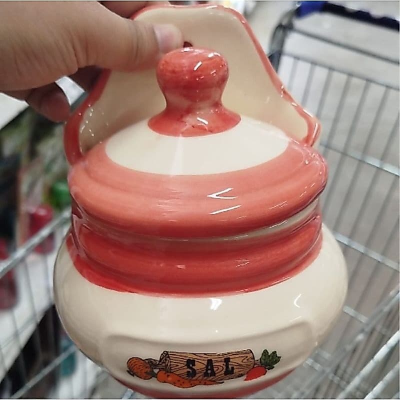Saleiro Com Tampa Em  Cerâmica Estilo Esmaltado