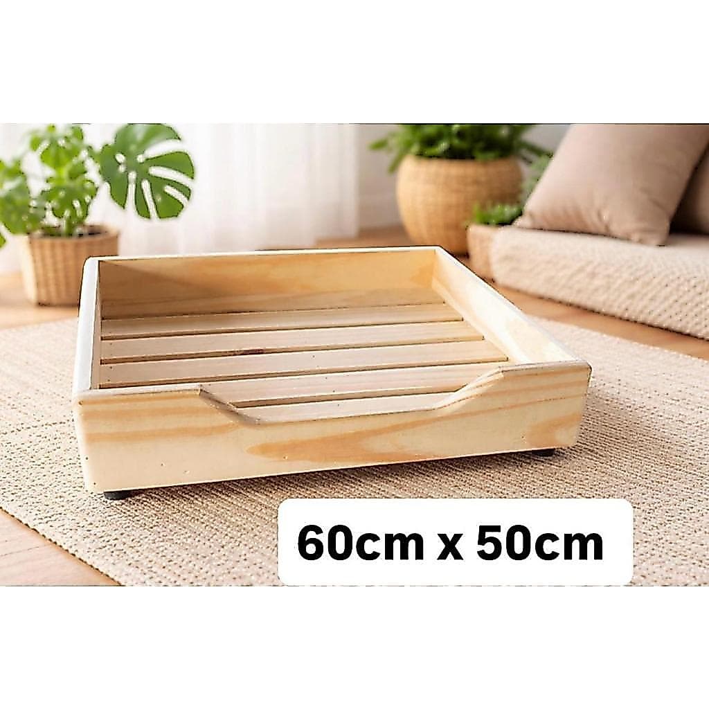 Cama Pet para Cães e Gatos, Madeira Maciça, 60cm x 50cm, Natural, Rústica