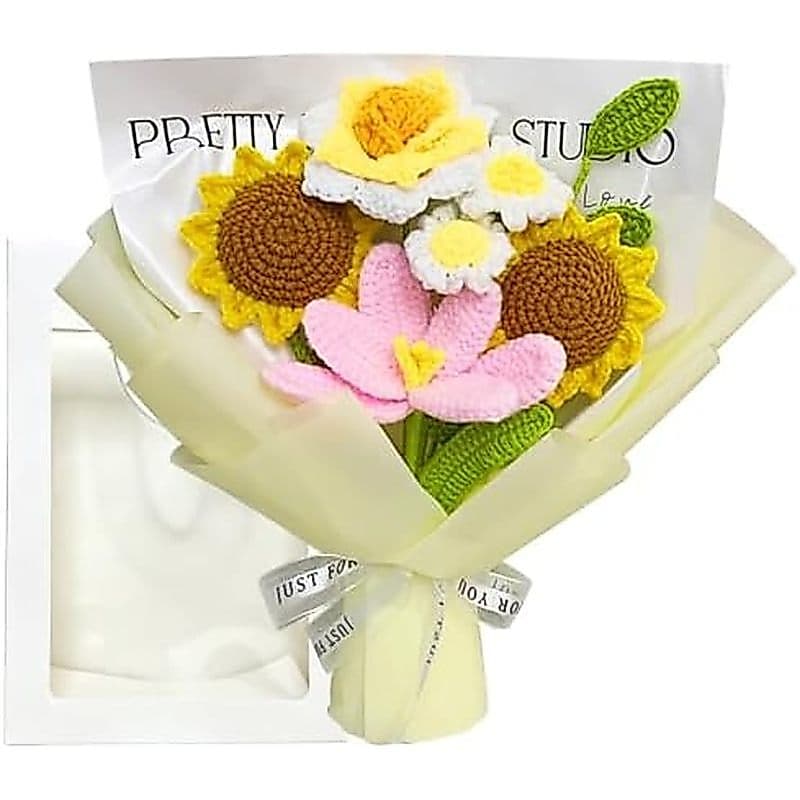 Buquê De Flores De Crochê , Malha Feito À Mão , Girassóis Feitos Tulipas , Rosas , Margaridas , Natal Casamento , Decora