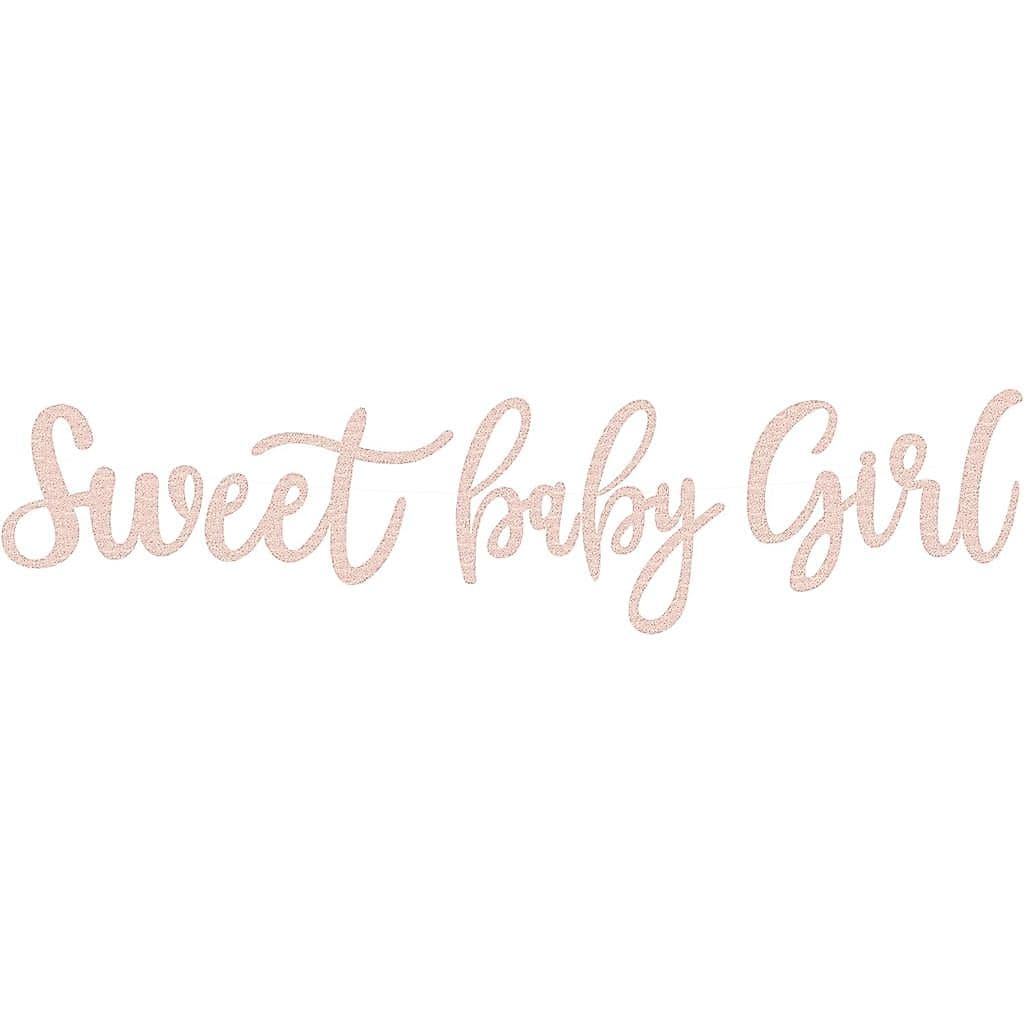 Faixa Decorativa Pré-Montada para Bebê Menina - Decorações de Chá de Bebê em Rosa Dourado com Glitter para Meninas, Perf