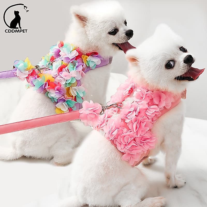 Coleira Peitoral Com Guia Para Cachorro Cães Pequenos Colete De Gatos Com Flores Pinscher