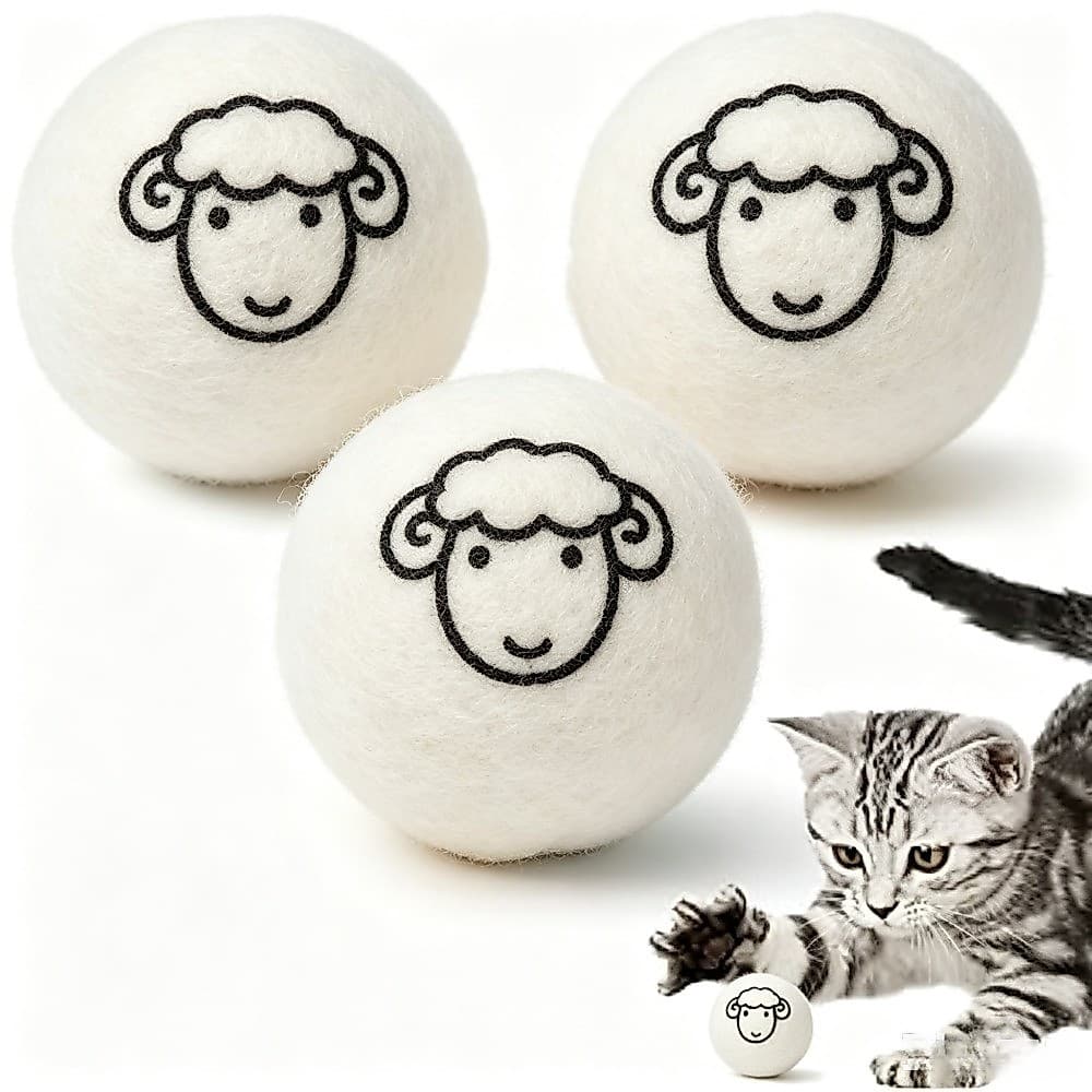 3 Pacote Bolas De Lã Natural Gato Brinquedo Reutilizáveis Secador Eco Amigável Lavanderia Para Gatos Casa