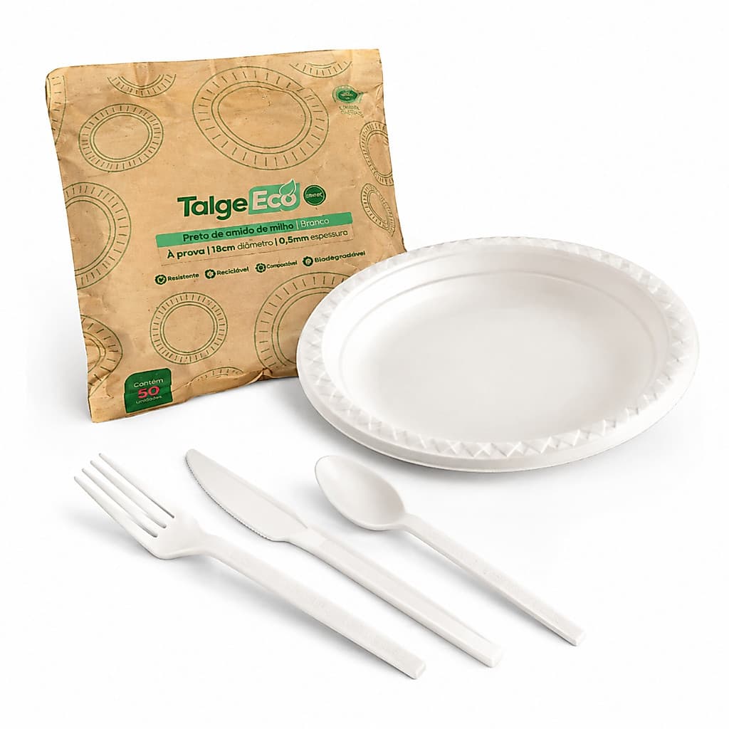 Kit Festa Churrasco Biodegradável Garfo Faca Colher e Prato