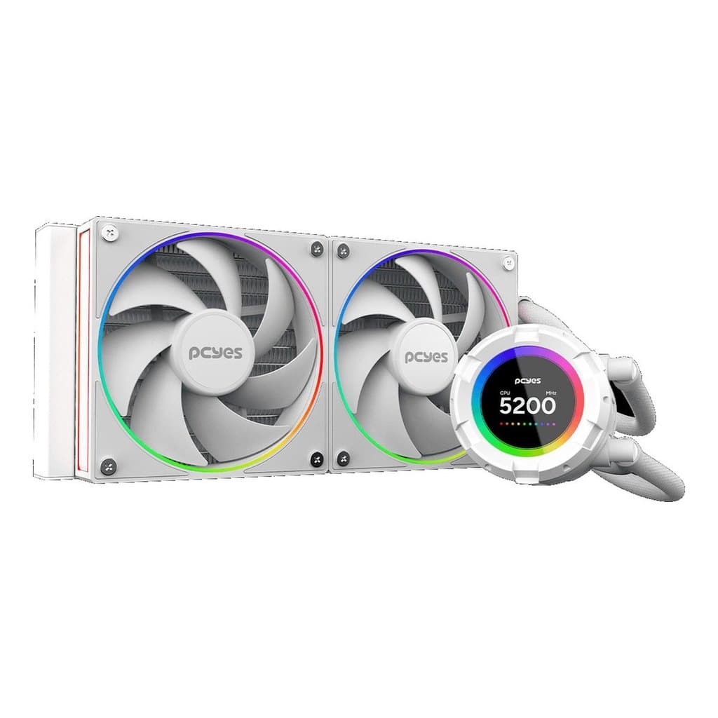 Water Cooler 240mm com Tela LCD PCYES Vision White Ghost VS240WG ARGB para Intel e AMD AM5 AM4