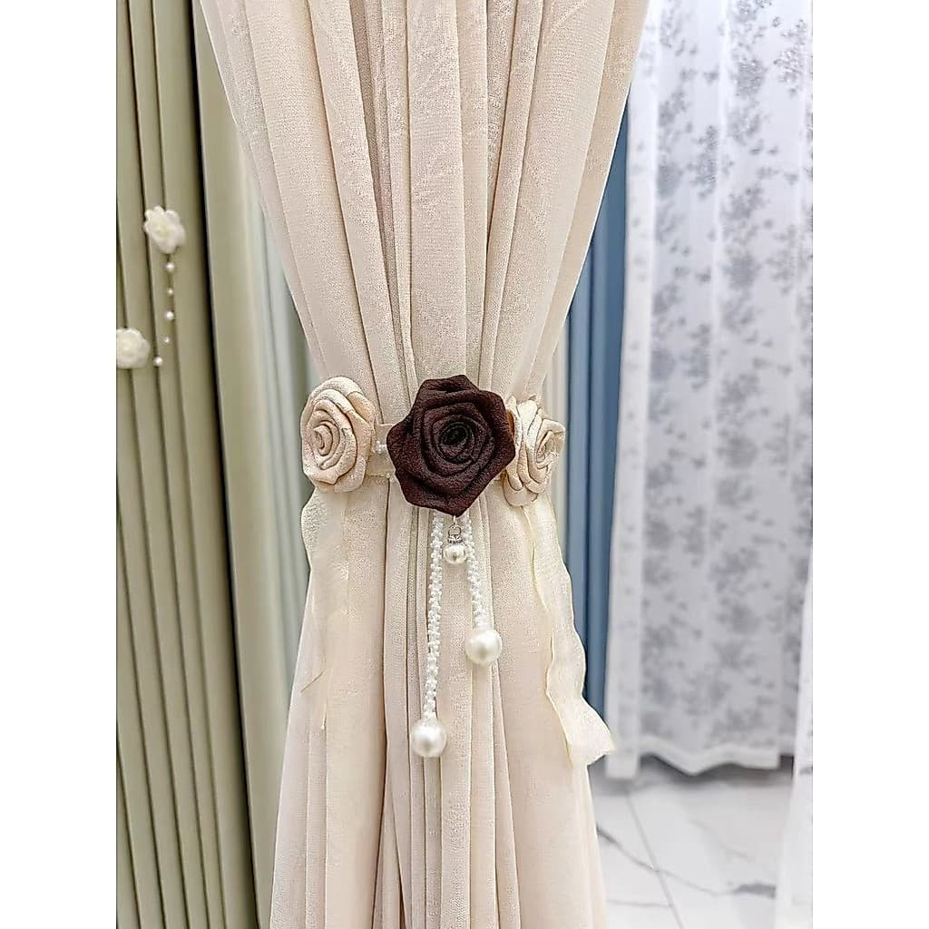 Cortina amarrada High-End sentimento rosa flor cortina atada fivela de cortina criativa All-Match sala de estar por
