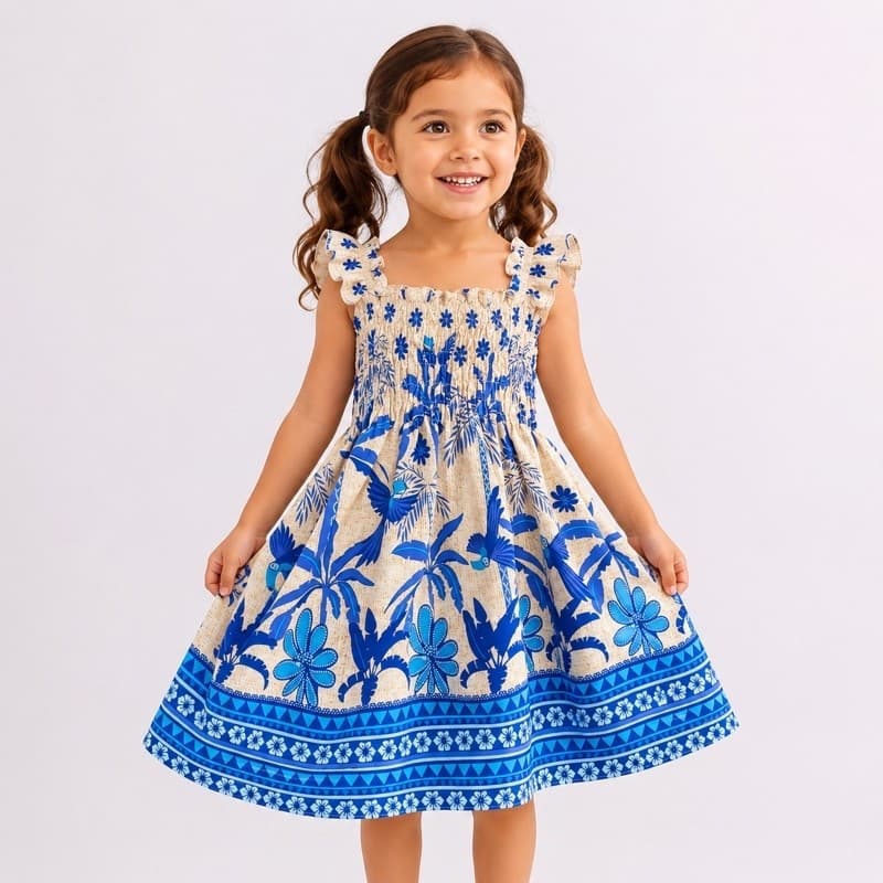 Vestido Infantil Rodado Menina Estampa Floral Tropical Festa Passeio 2 ao 8 Anos