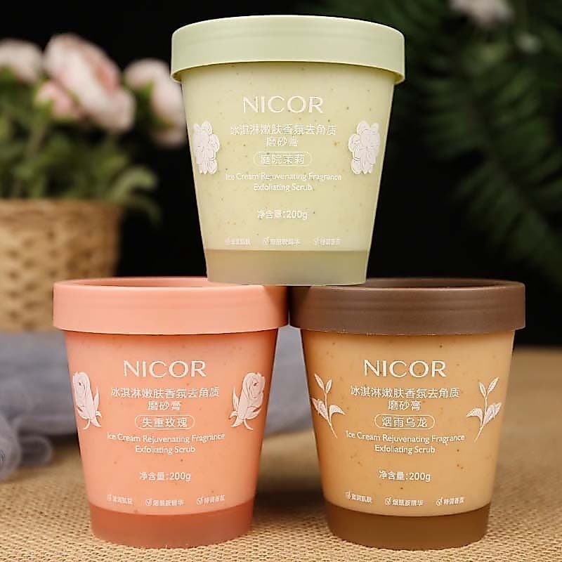 3 Garrafas Nicor Sorvete Rejuvenescedor Fragrância Esfoliante 200g Sorvete Corporal Esfoliante Corporal