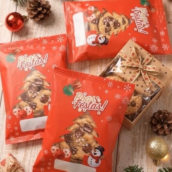 Embalagem Cookie Brownie Pao de Mel Palha Italiana Bolo Gelado 9,5x14cm Natal