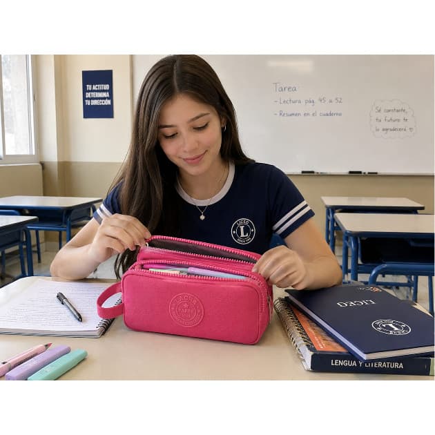 Estojo Escolar Tactel 2 Zíperes Grande Resistente Organizador Escolar SA5506-2