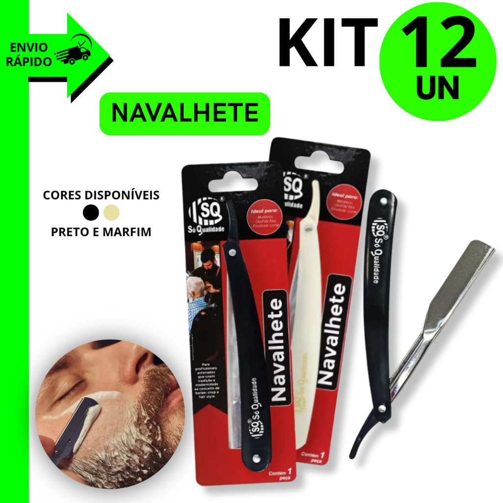 Kit 12/10/8/6 Unidades Navalhete Barbeiro Profissional Dobrável Aço Inox Para Acabamentos e Barbear