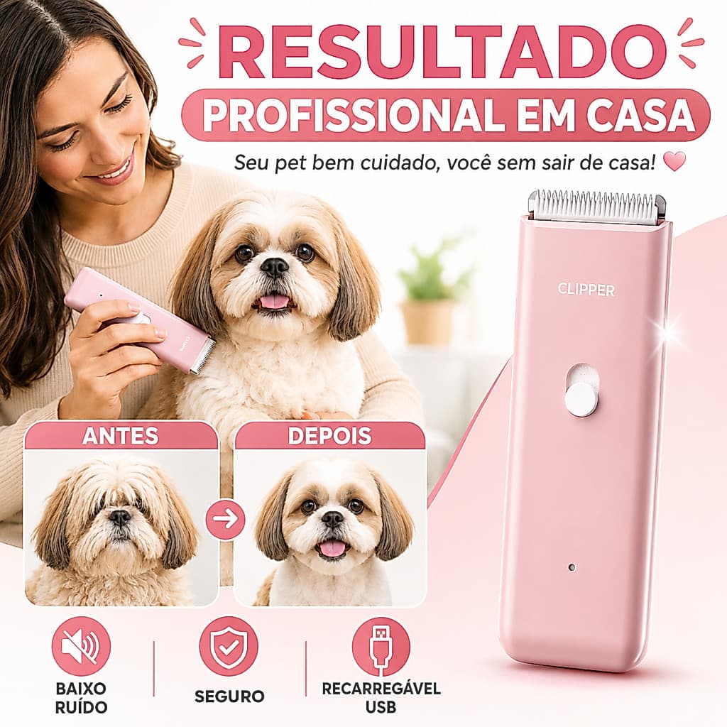 Aparador de Pelos Pet Cães e Gatos Recarregável USB Baixo Ruído Lâmina Cerâmica à Prova d’Água
