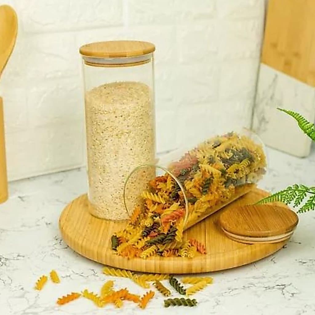 Kit potes de vidro 2L tampa de bambu hermético madeira borossilicato porta alimentos macarrão