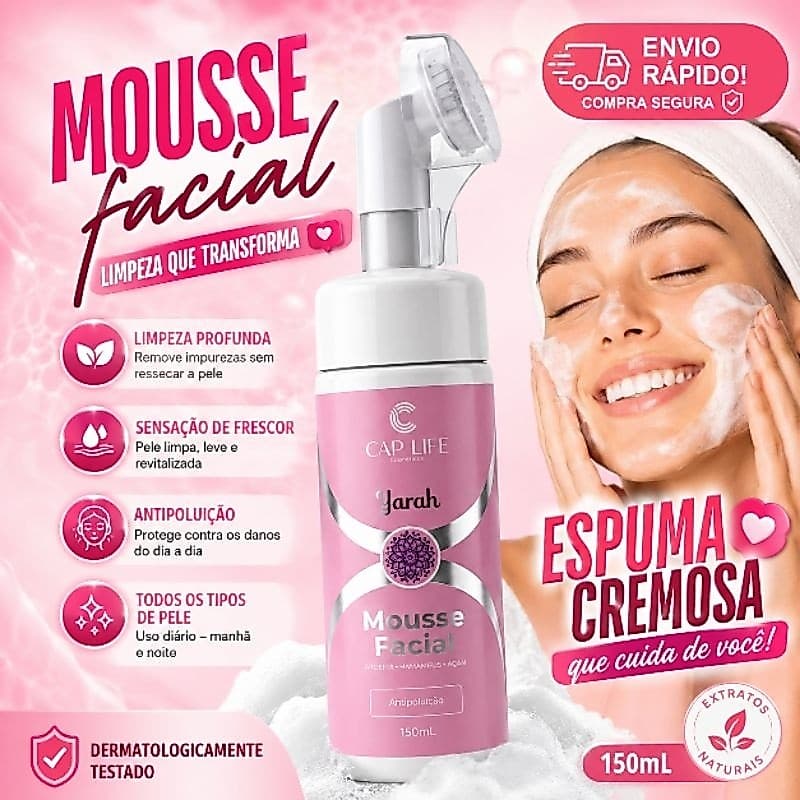 Mousse Facial com Escova de Silicone 150ml Mousse Facial Antipoluiçao Mousse Facial Remove Oleosidade Skincare Diário