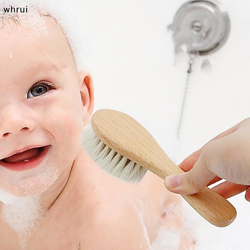 [WHRUI] Escova De Cabelo De Madeira Para Bebê De Lã Natural Massageador De Cabeça Infantil